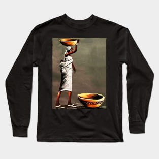 African Woman Carrying Bowl, Black History Art Long Sleeve T-Shirt